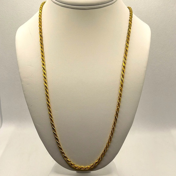 24” Italian Rope Chain 925 Sterling Silver Gold Plated Necklace - Picture 1 of 4